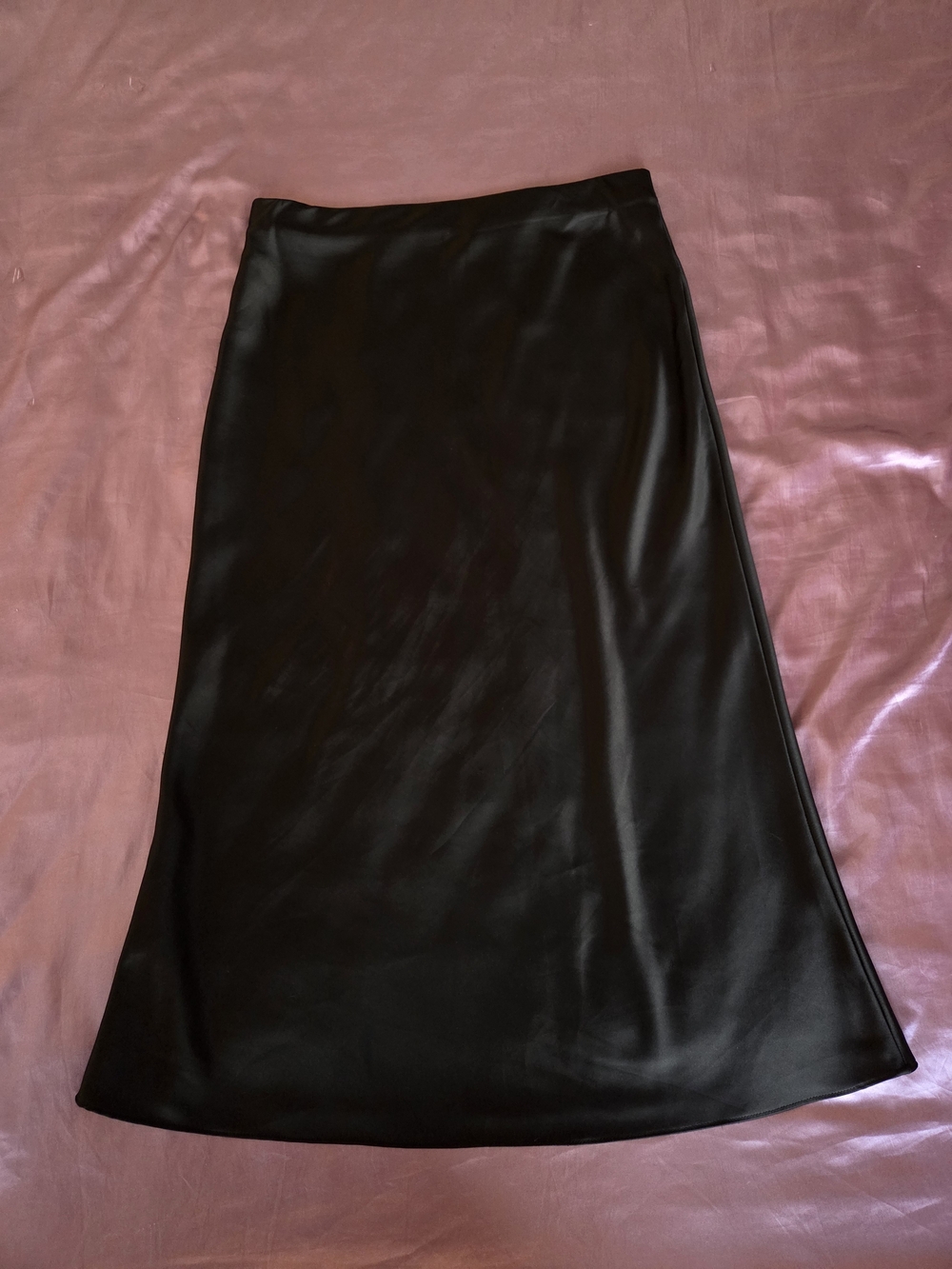 Zara Black Satin A-Line Midi Skirt